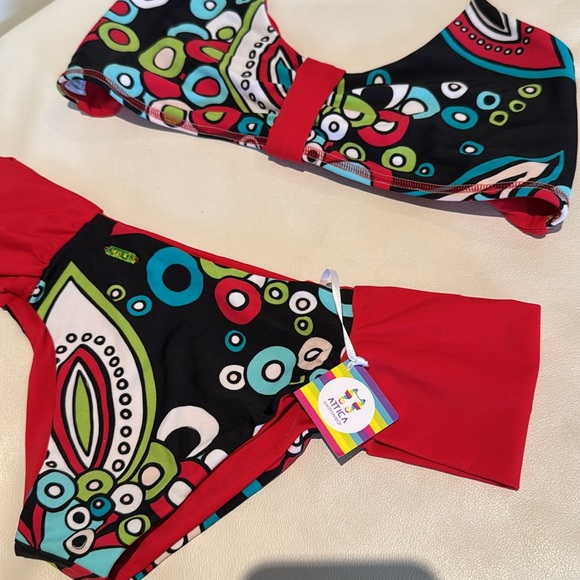 Women size small custom made red and black bikini paisley print top and bottom - Picture 4 of 9